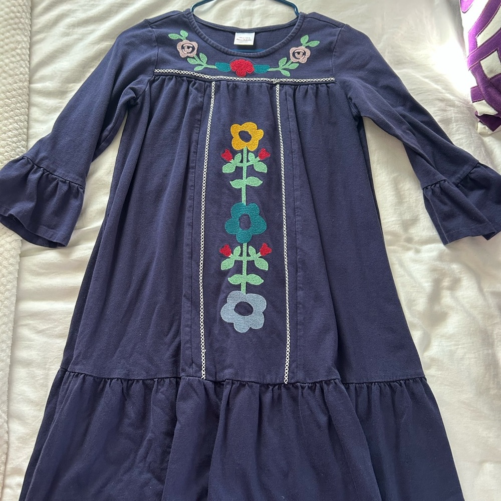 Floral Embroidered Kids Dress - Blue